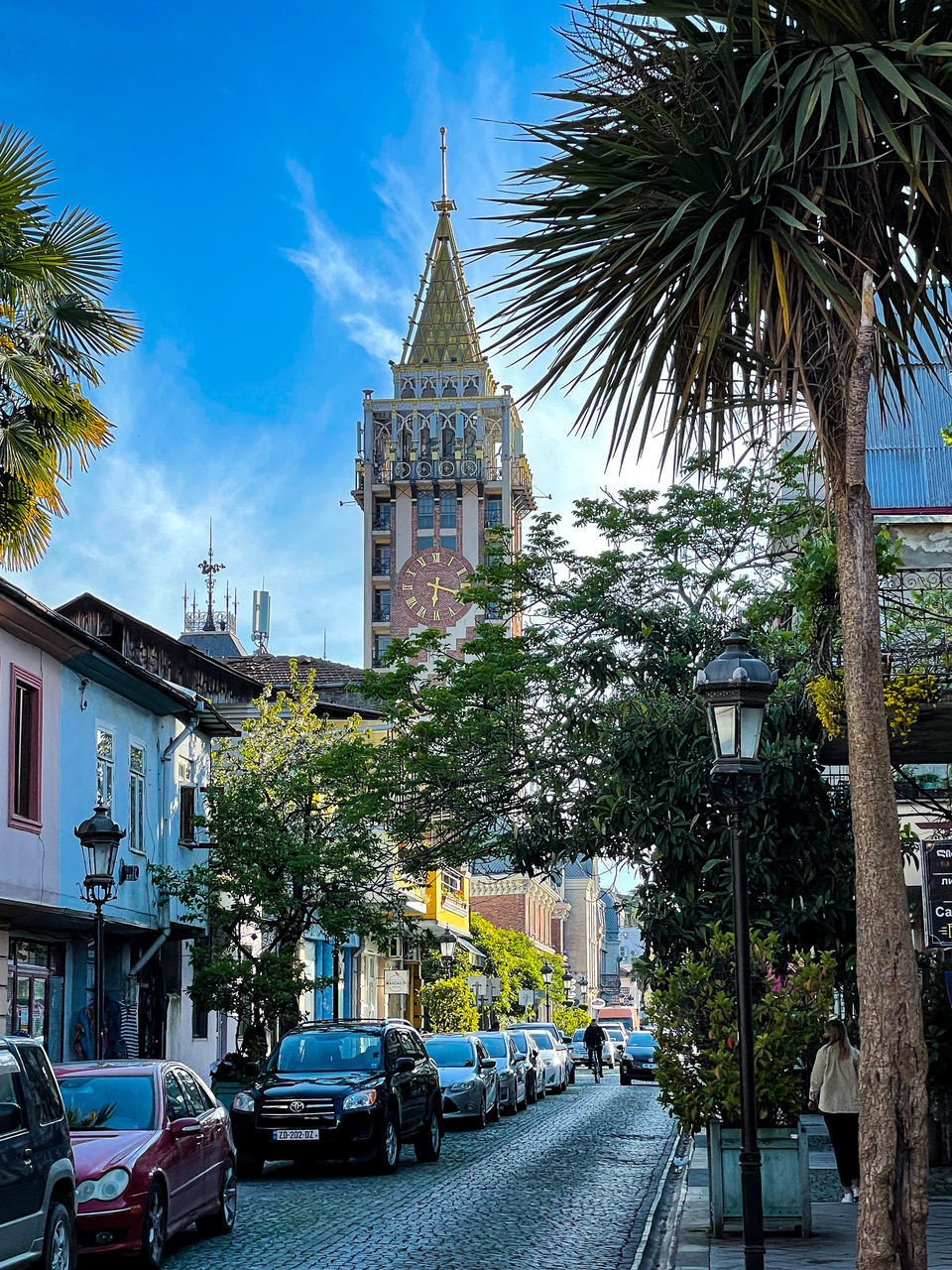 PALM TREES AND BUILDINGS AGAINST SKY