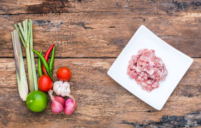 High angle view of ingredients on table