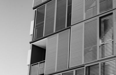 Low angle view of modern building against clear sky