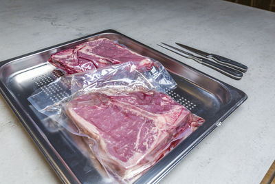 High angle view of food on table