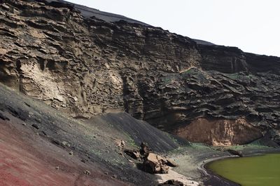 Green lake by rocky cliff at el golfo