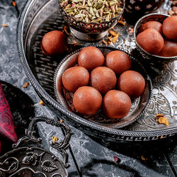 High angle view of food in bowl on table