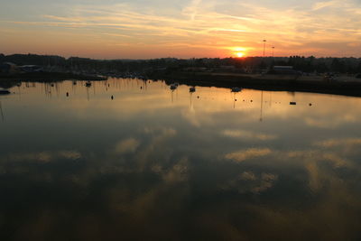 Scenic view of lake against sky during sunset