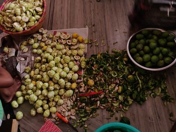 High angle view of fruits for sale in market