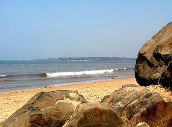 Scenic view of sea against clear sky