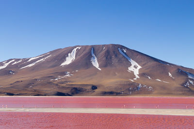 Scenic view of mountains against clear blue sky