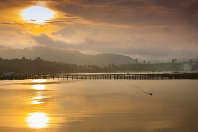 Scenic view of lake against sky during sunset