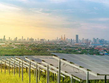 High angle view of cityscape against sky