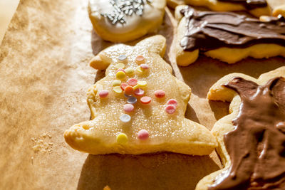 High angle view of cookies