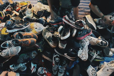 High angle view of shoes at market