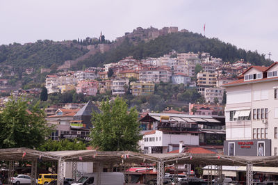 High angle view of townscape against sky