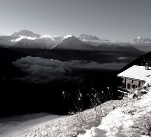 Scenic view of snowcapped mountains against sky