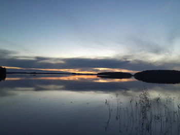 Reflection of clouds in sea at sunset