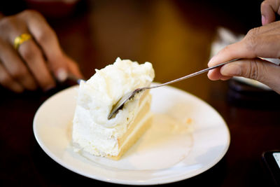 Midsection of person holding ice cream in plate