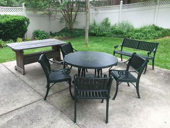Chairs and table in park