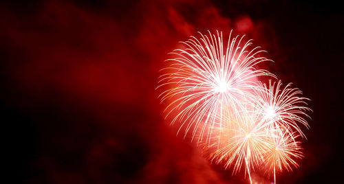 Low angle view of firework display at night