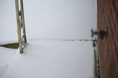 Close-up of snow covered wood on field