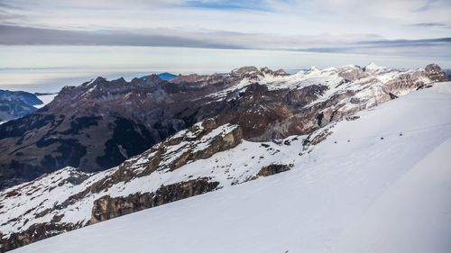 Scenic view of snow mountains against sky