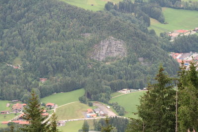 High angle view of houses in town