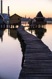 Pier in a lake at dusk