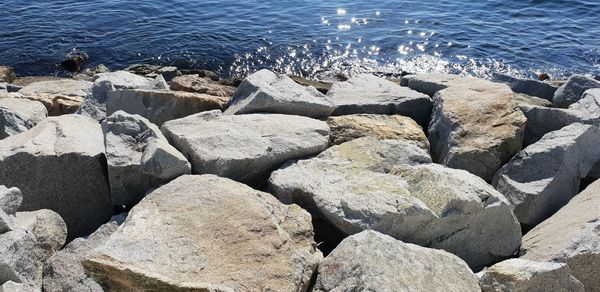 High angle view of rocks on beach