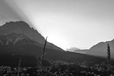 Panoramic view of buildings in city against clear sky