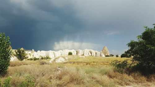 Low angle view of castle against cloudy sky