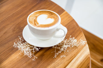 High angle view of coffee on table