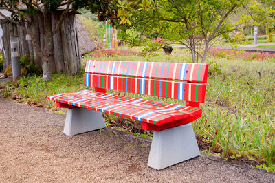 Empty chairs and tables in park
