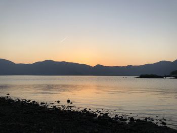 Scenic view of lake against sky during sunset