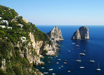 High angle view of sea against clear sky