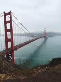 View of suspension bridge in sea