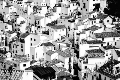 High angle view of houses in town