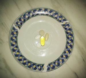 High angle view of food in plate on table