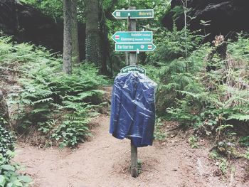 Suit and information signs at forest