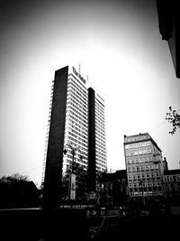 Low angle view of skyscrapers against clear sky