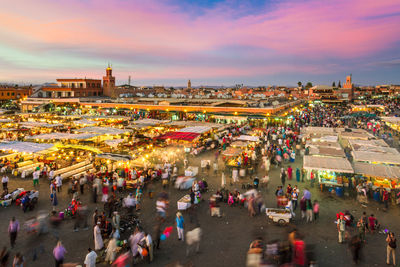 High angle view of people on street