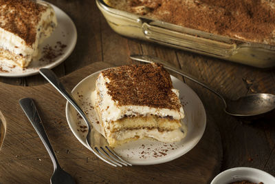 High angle view of dessert in plate on table