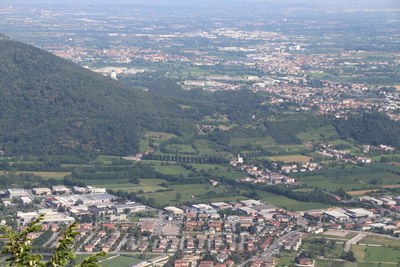 High angle view of townscape and buildings in city