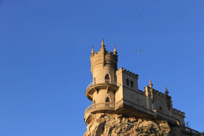 Low angle view of building against blue sky