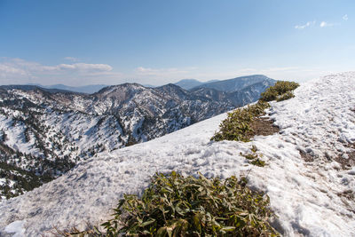 Scenic view of mountains against sky during winter