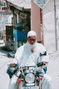 Portrait of man riding motorcycle