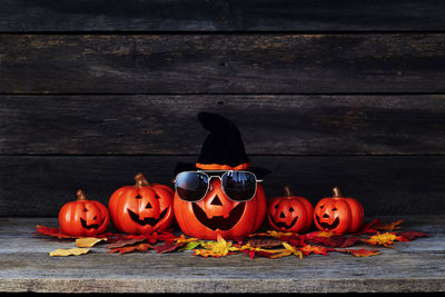 View of pumpkins on table