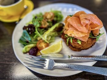 Close-up of food in plate on table