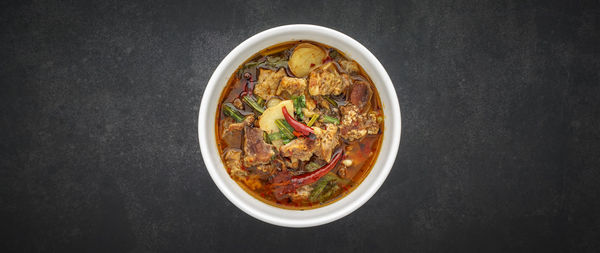 High angle view of food in bowl on table