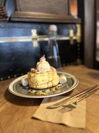 Close-up of dessert on table