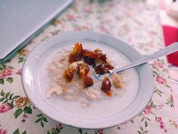 High angle view of breakfast served in bowl