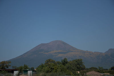 Scenic view of mountains against clear blue sky