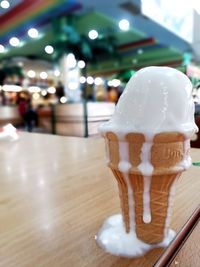 Close-up of ice cream on table