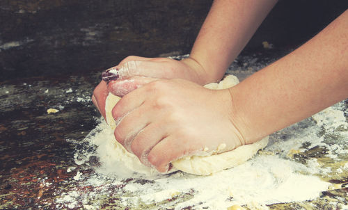 High angle view of woman preparing food